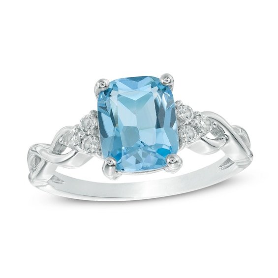 Cushion-Cut Blue and White Topaz Tri-Sides Ring in 10K White Gold | Zales