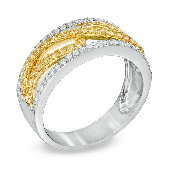 Effyâ¢ Collection 1/2 CT. T.w. Yellow and White Diamond Edge Band in 14K White Gold