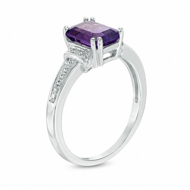 Main Image 2 of Emerald-Cut Amethyst and Diamond Accent Collar Ring in 10K White Gold