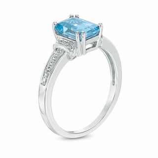 Emerald-Cut Blue Topaz and Diamond Accent Collar Ring in 10K White Gold ...