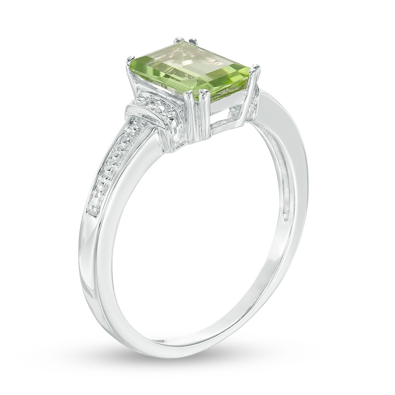 Emerald-Cut Peridot and Diamond Accent Collar Ring in 10K White Gold