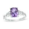 Thumbnail Image 0 of Cushion-Cut Amethyst and White Topaz Tri-Sides Ring in 10K White Gold