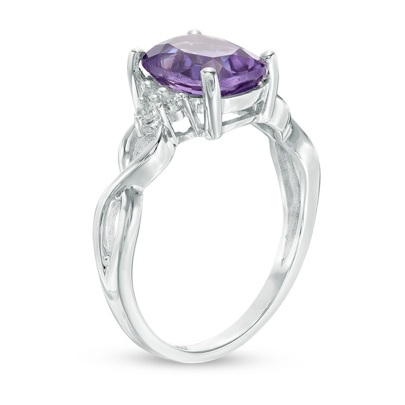 Main Image 2 of Cushion-Cut Amethyst and White Topaz Tri-Sides Ring in 10K White Gold