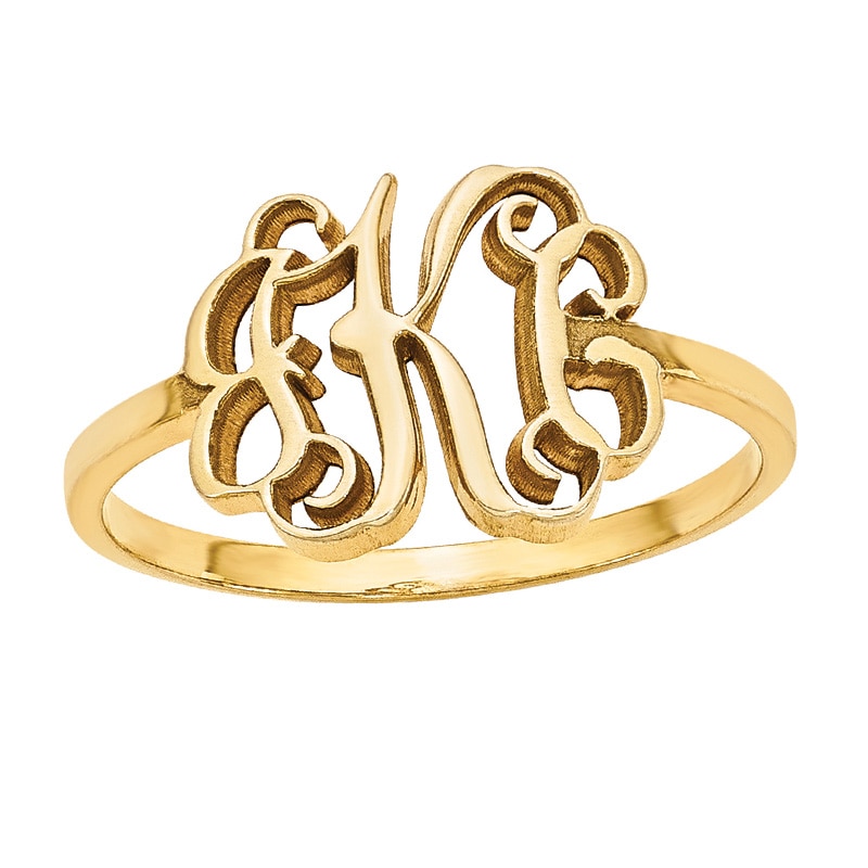 Main Image 1 of Scroll Monogram Ring in 10K Gold (3 Initials)