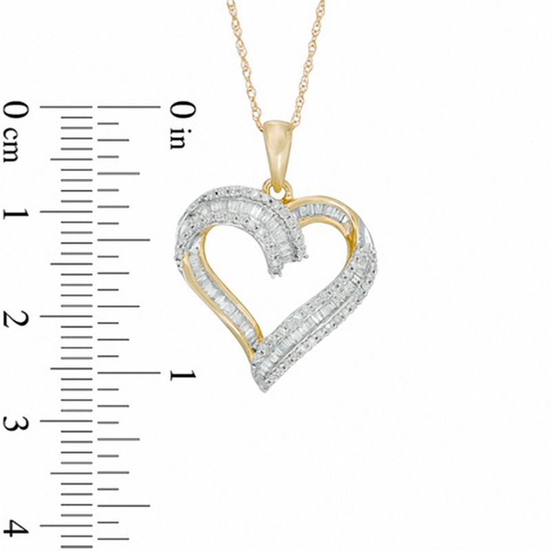 Main Image 2 of 1/2 CT. T.W. Baguette-Cut and Round Diamond Heart Pendant in 10K Gold