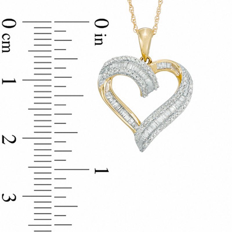 1/4 CT. T.W. Baguette and Round Diamond Heart Pendant in 10K 1/4 CT. T.W. Baguette and Round Diamond Heart Pendant in 10K