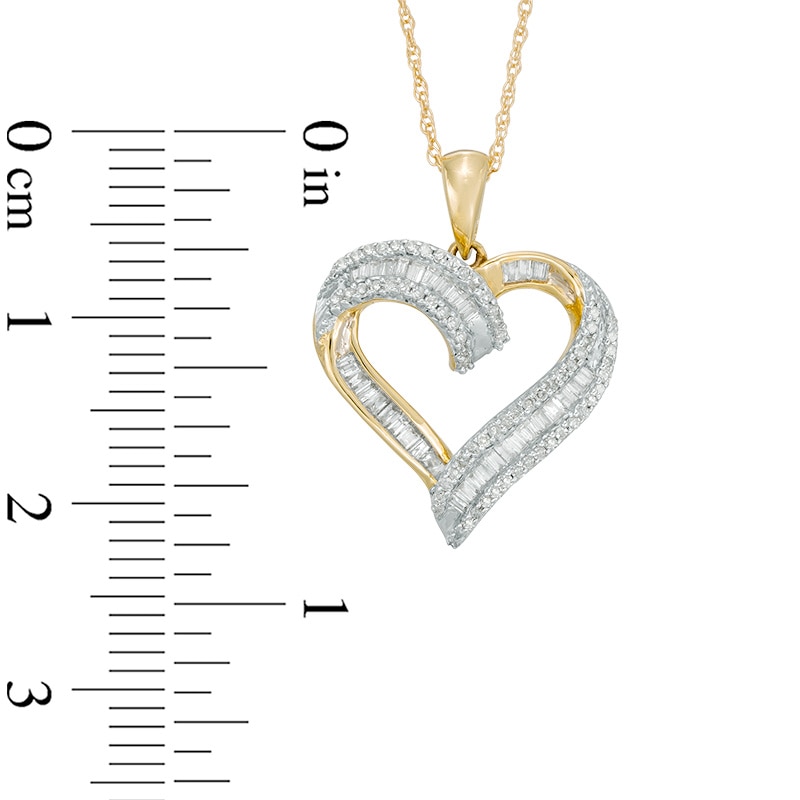 1/4 CT. T.W. Baguette and Round Diamond Heart Pendant in 10K Gold