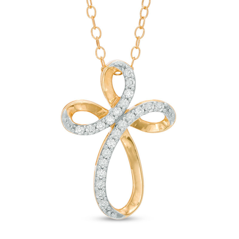 1/8 CT. T.W. Diamond Looping Cross Pendant in 10K Gold | Zales