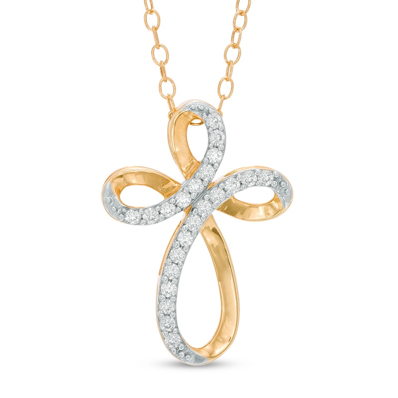 Main Image 1 of 1/8 CT. T.W. Diamond Looping Cross Pendant in 10K Gold