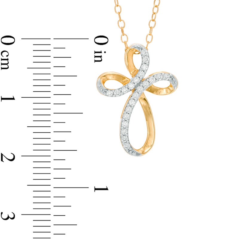 Main Image 2 of 1/8 CT. T.W. Diamond Looping Cross Pendant in 10K Gold