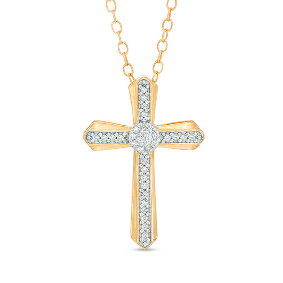 T W Diamond Gothic Style Cross Pendant In 10k Gold T W Diamond Gothic Style Cross Pendant In 10k Gold