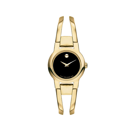 Ladies' Movado AmorosaÂ® Gold-Tone PVD Bangle Watch with Black Dial (Model: 0606946)