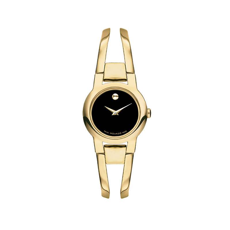 Ladies' Movado Amorosa® Gold-Tone PVD Bangle Watch with Black Dial (Model: 0606946)