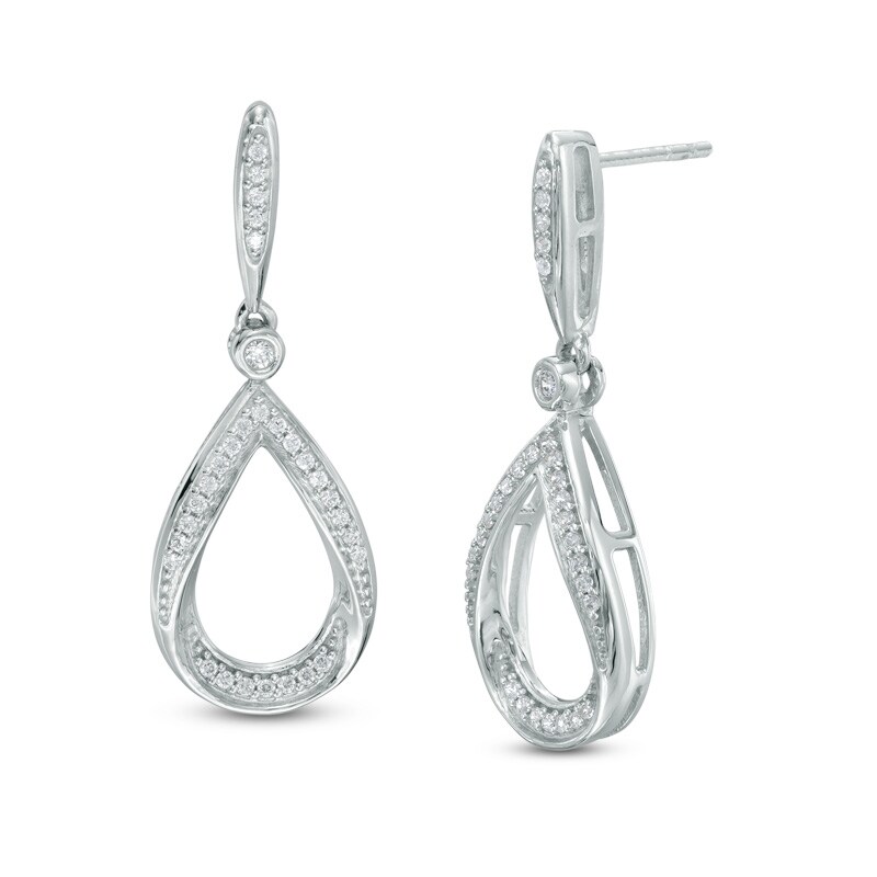 Main Image 1 of 1/5 CT. T.W. Diamond Open Teardrop Dangle Earrings in 10K White Gold