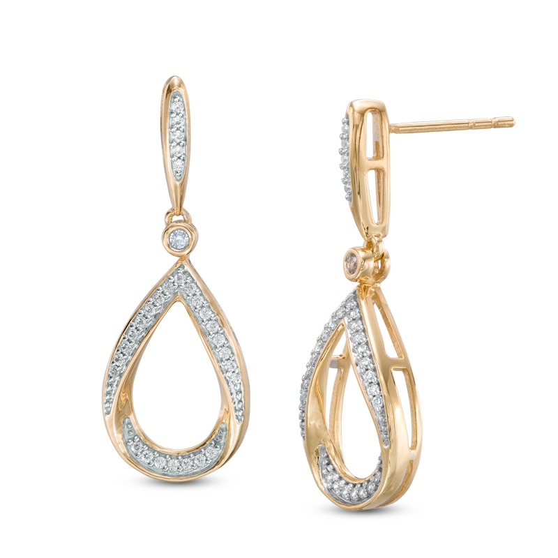 Main Image 1 of 1/5 CT. T.W. Diamond Open Teardrop Dangle Earrings in 10K Gold