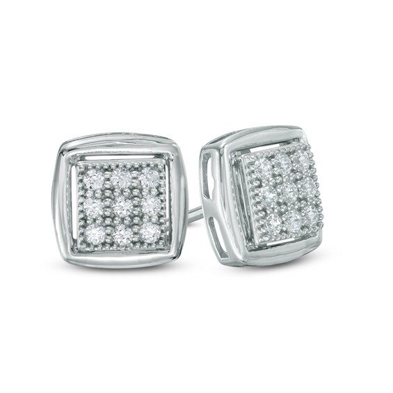 1/5 CT. T.w. Multi-Diamond Square Frame Stud Earrings in 10K White Gold