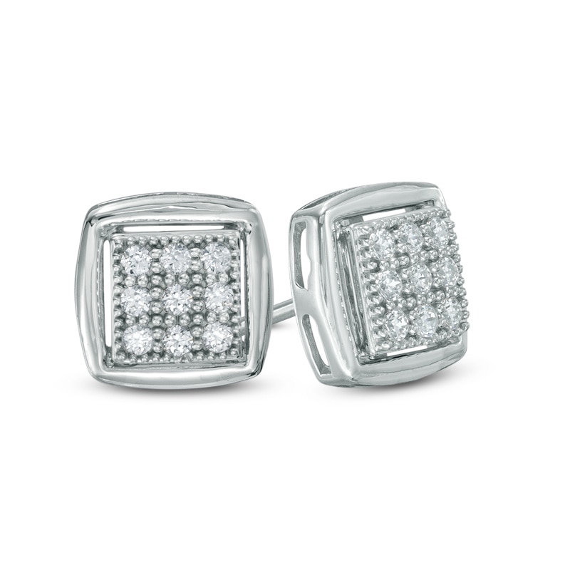 Main Image 1 of 1/5 CT. T.W. Multi-Diamond Square Frame Stud Earrings in 10K White Gold