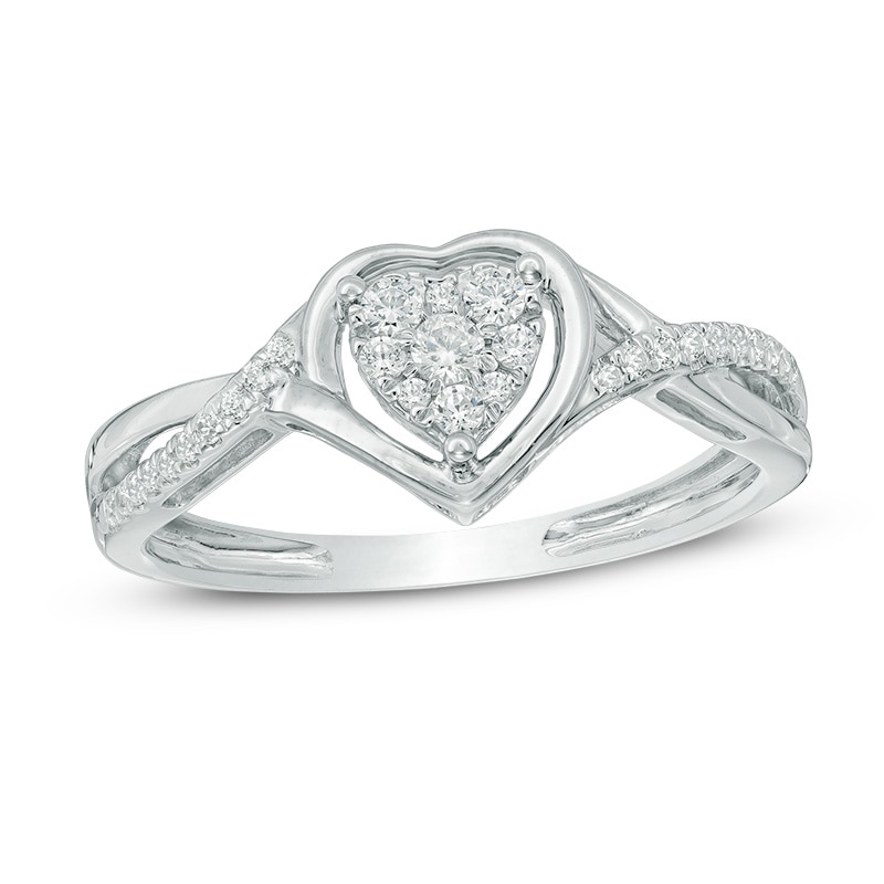 1/5 CT. T.W. Composite Diamond Heart Twist Promise Ring in Sterling Silver