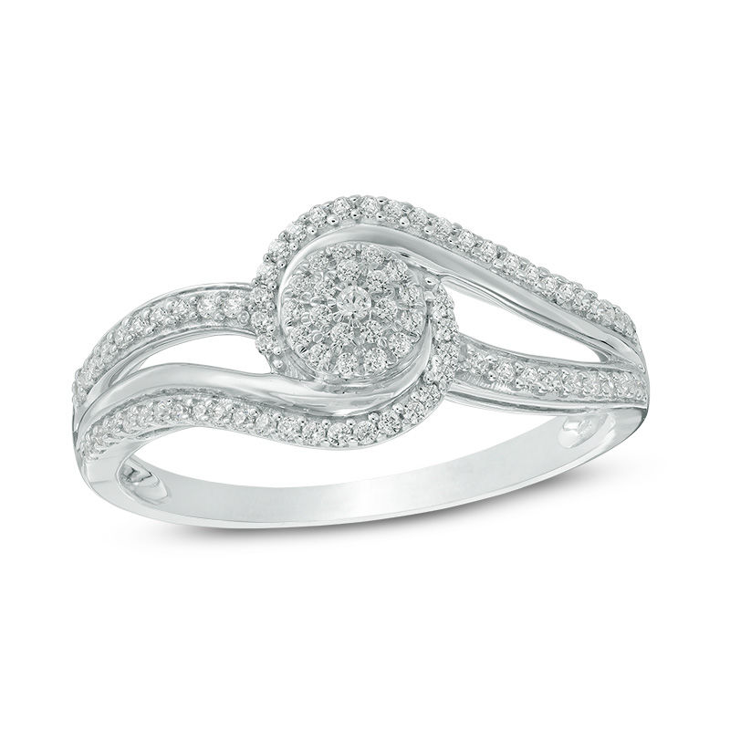 Main Image 1 of 1/4 CT. T.W. Composite Diamond Swirl Split Shank Promise Ring in Sterling Silver