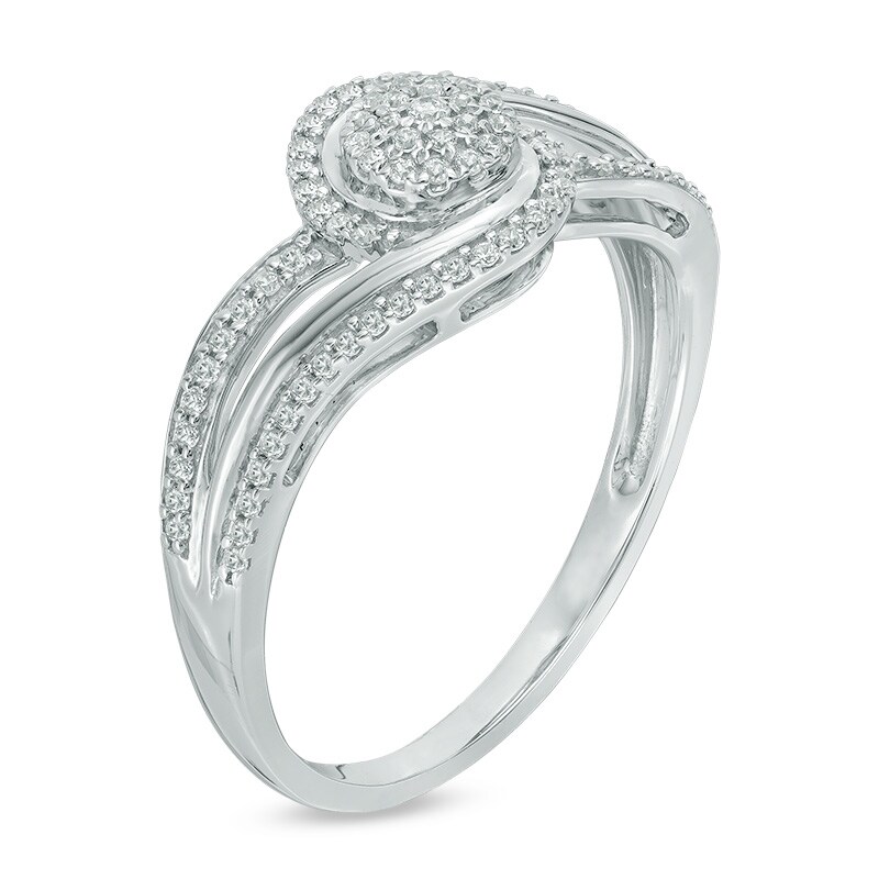 Main Image 2 of 1/4 CT. T.W. Composite Diamond Swirl Split Shank Promise Ring in Sterling Silver