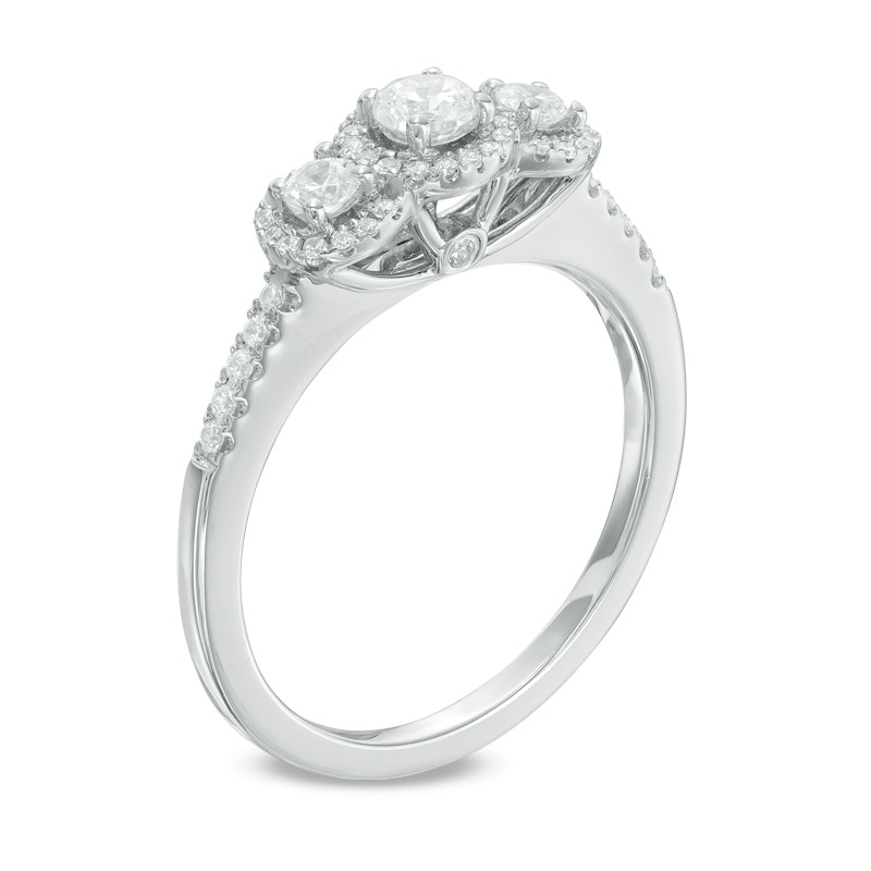 1/2 CT. T.W. Diamond Frame Past Present Future® Engagement Ring in 14K White Gold