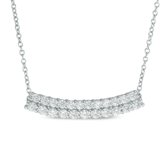 1 CT. T.W. Diamond Double Row Curved Bar Necklace in 10K White Gold ...