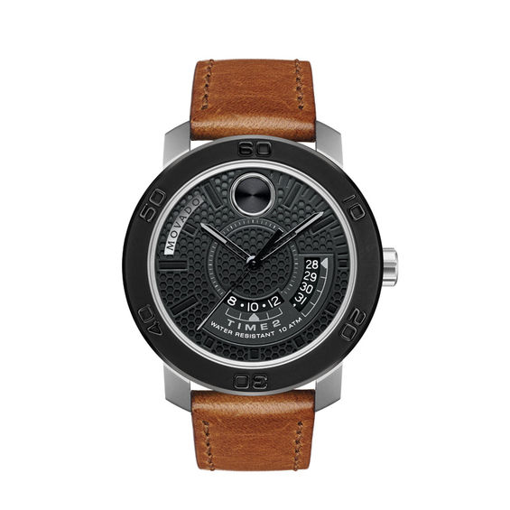 Men's Movado BoldÂ® Dual-Time Strap Watch with Black Textured Dial (Model: 3600361)