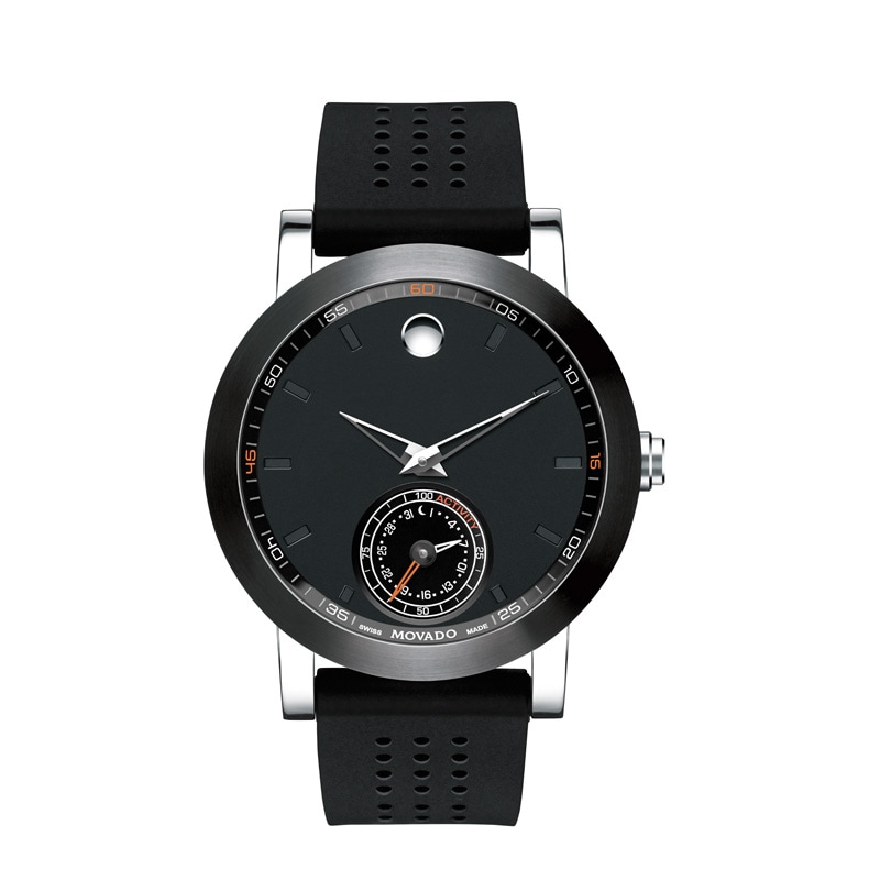 Mens' Movado Motion Museum Sport Chronograph Strap Smart Watch with Black Dial (Model: 660003)