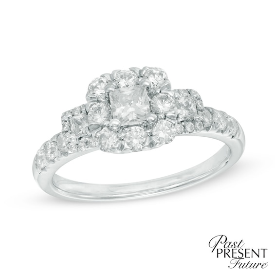 1 CT. T.w. Princess-Cut Diamond Frame Past Present Future® Engagement Ring in 14K White Gold