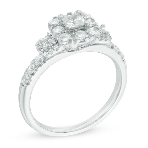 1 CT. T.w. Princess-Cut Diamond Frame Past Present Future® Engagement Ring in 14K White Gold