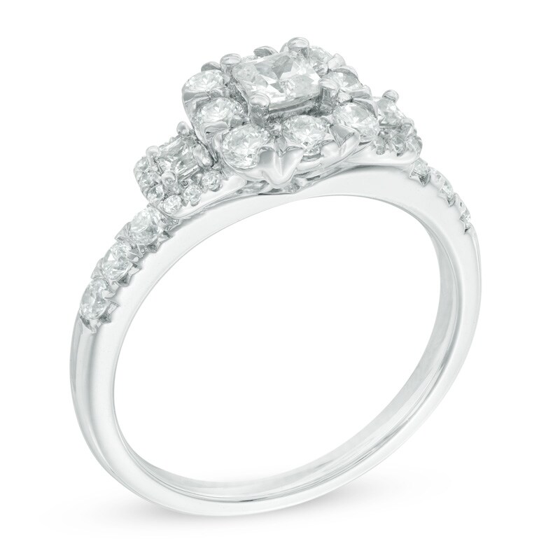 Main Image 2 of 1 CT. T.W. Princess-Cut Diamond Frame Past Present Future® Engagement Ring in 14K White Gold