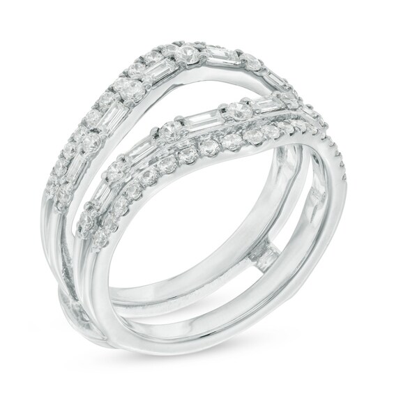 7/8 CT. T.w. Baguette and Round Diamond Chevron Solitaire Enhancer in 14K White Gold