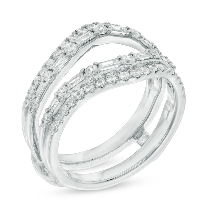 Main Image 2 of 7/8 CT. T.W. Baguette and Round Diamond Chevron Solitaire Enhancer in 14K White Gold