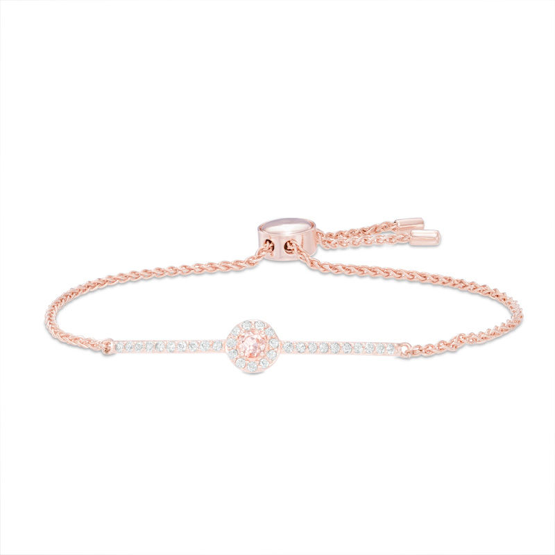 Morganite and Lab-Created White Sapphire Frame Bolo Bracelet in Sterling Silver with 18K Rose Gold Plate - 9.0"
