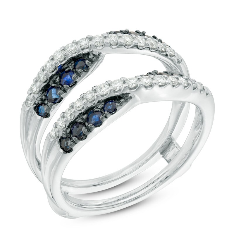 Main Image 2 of Blue Sapphire and 3/8 CT. T.W. Diamond Crossover Solitaire Enhancer in 14K White Gold
