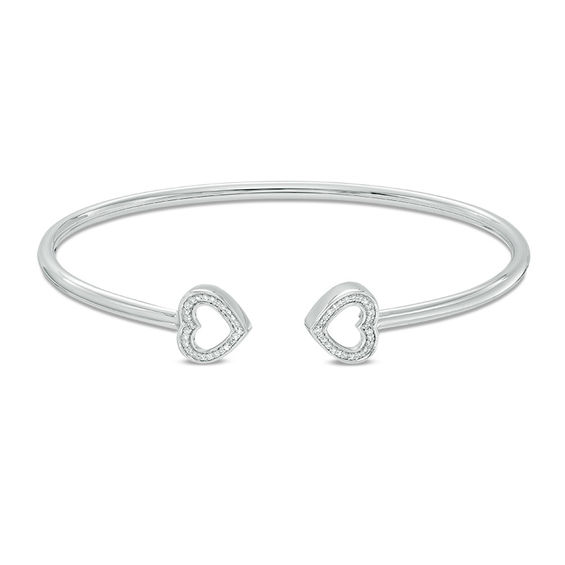 1/10 CT. T.w. Diamond Heart Tips Flex Bangle in Sterling Silver - 7.5"