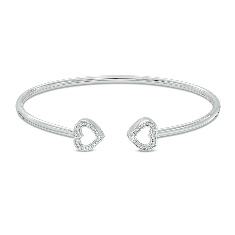 Main Image 1 of 1/10 CT. T.W. Diamond Heart Tips Flex Bangle in Sterling Silver - 7.5"