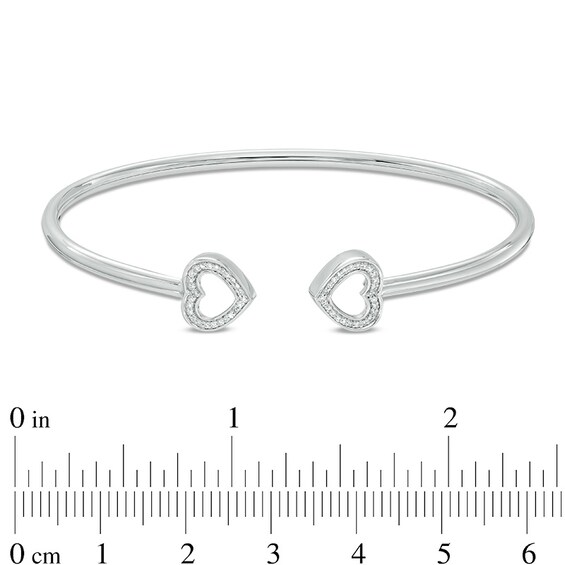 1/10 CT. T.w. Diamond Heart Tips Flex Bangle in Sterling Silver - 7.5"