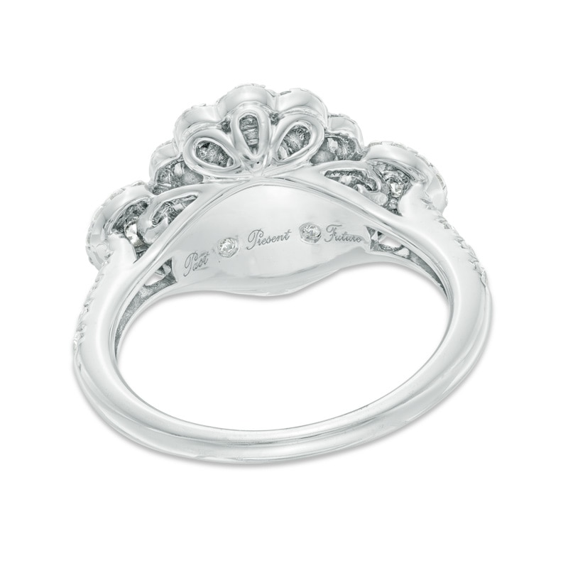 Main Image 3 of 3/4 CT. T.W. Diamond and Pink Sapphire Frame Past Present Future® Engagement Ring in 14K Two-Tone Gold