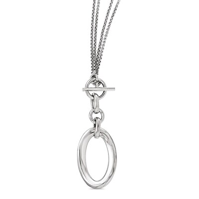 Beautiful Sterling Silver Polished Oval Shaped CZ Chain Slide 