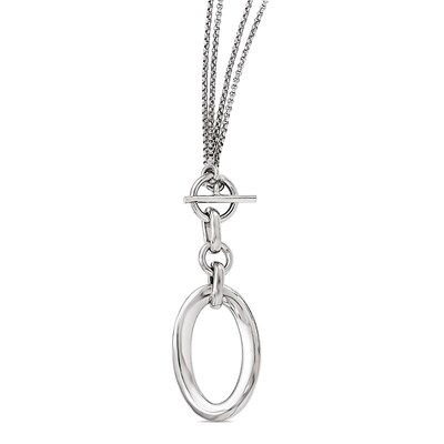 Beautiful Sterling Silver Polished Oval Shaped CZ Chain Slide Beautiful Sterling Silver Polished Oval Shaped CZ Chain Slide