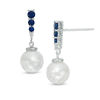 Thumbnail Image 0 of Vera Wang Love Collection Cultured Akoya Pearl, Blue Sapphire and Diamond Accent Drop Earrings in 14K White Gold