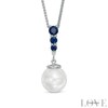 Thumbnail Image 1 of Vera Wang Love Collection Akoya Cultured Pearl, Blue Sapphire and Diamond Accent Drop Pendant in 14K White Gold