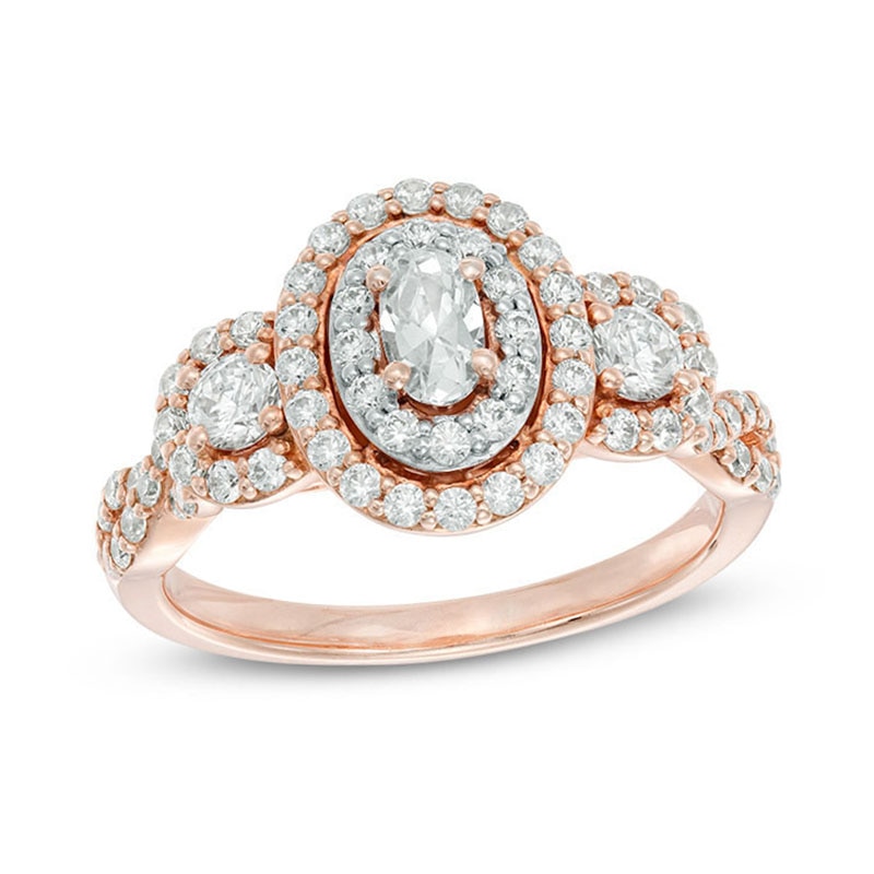 Main Image 1 of 1 CT. T.W. Oval Diamond Frame Past Present Future® Engagement Ring in 14K Rose Gold