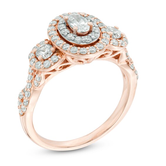 1 CT. T.w. Oval Diamond Frame Past Present FutureÂ® Engagement Ring in 14K Rose Gold