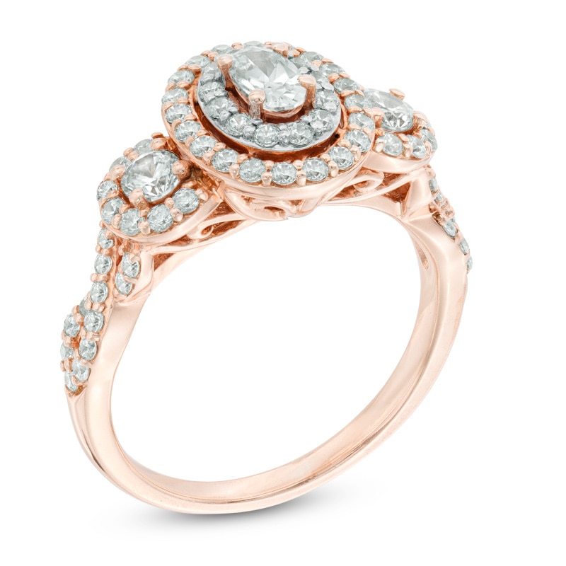 Main Image 2 of 1 CT. T.W. Oval Diamond Frame Past Present Future® Engagement Ring in 14K Rose Gold
