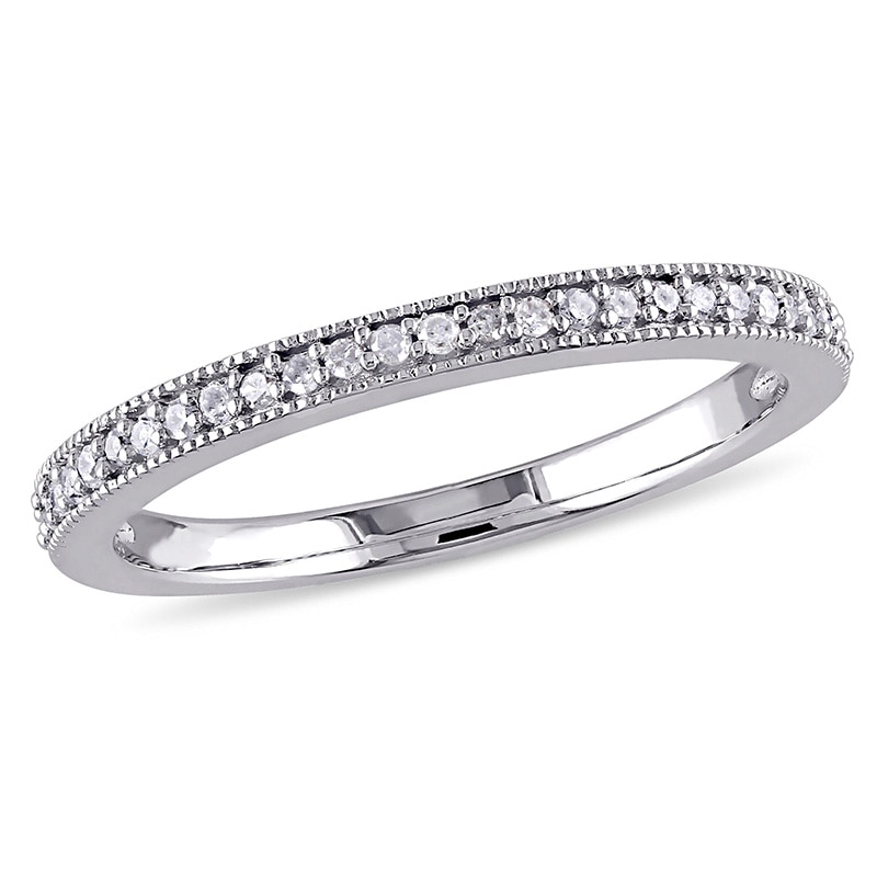 Main Image 1 of 1/8 CT. T.W. Diamond Vintage-Style Wedding Band in Sterling Silver