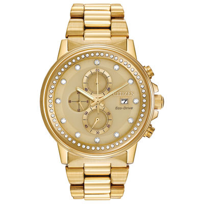 Ladies' Citizen Eco-Drive® Nighthawk Crystal Accent Gold-Tone Chronograph  Watch (Model: FB3002-53P) | Zales