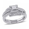 Thumbnail Image 1 of 1/3 CT. T.W. Quad Princess-Cut Multi-Diamond Square Frame Crossover Vintage-Style Bridal Set in 10K White Gold
