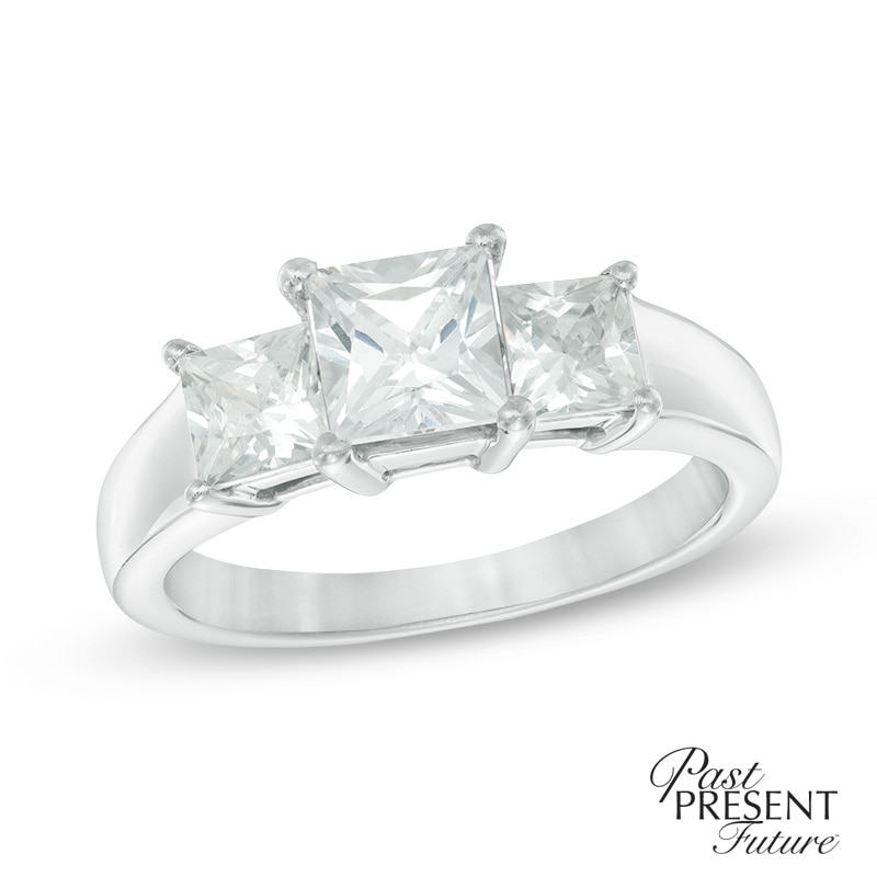 2 CT. T.W. Princess-Cut Diamond Past Present Future® Engagement Ring in 14K White Gold (H-I/I1-I2)